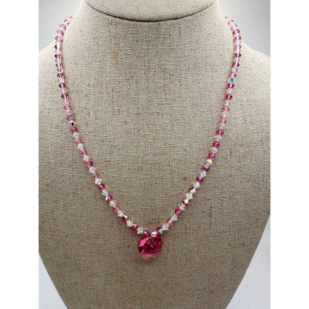 Sweet heart pink crystal beaded Necklace sterling clasp